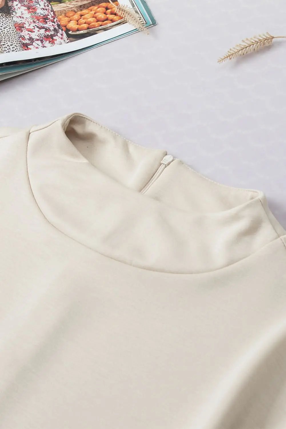 Oatmeal Plain Crew Neck Loose Fit Casual Top - Love Salve